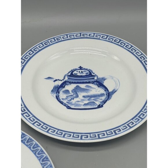 vintage accent set of 2 collector plate white blue embossed tea pot 10.5" READ - Picture 2 of 10